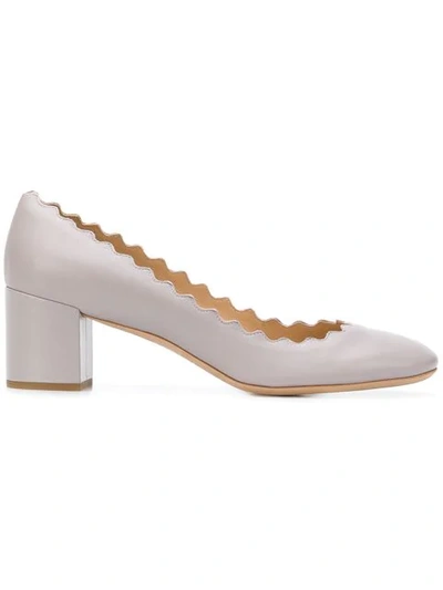 Chloé Lauren Scalloped Suede Block-heel Pump In Elephant Grey