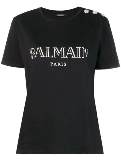 Balmain Buttoned Logo T-shirt In Black