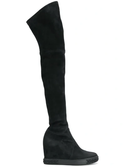 Casadei 100mm Stretch Suede Over-the-knee Boots In Black