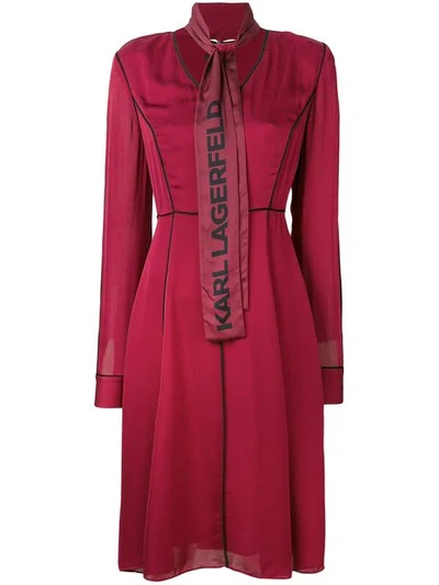 Karl Lagerfeld Logo Bow Flared Dress - 红色 In Red