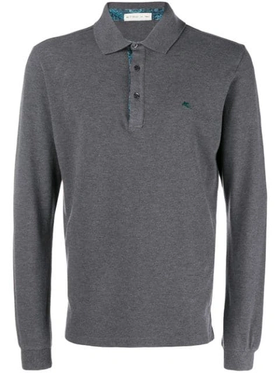 Etro Long Sleeved Polo Shirt In Grey