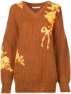 CHRISTOPHER KANE CHRISTOPHER KANE FLORAL-EMBROIDERED SWEATER - BROWN