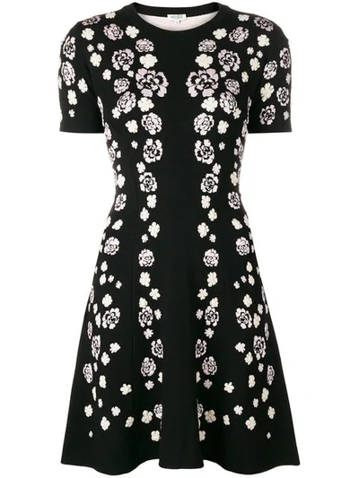 Kenzo Short-sleeve Floral Fit-and-flare Dress In Black