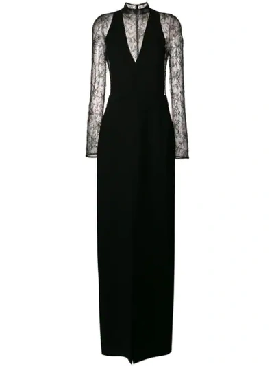 Givenchy Wool And Floral-lace Evening Gown In Black