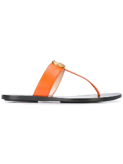 Gucci Leather Thong Sandal With Double G In Yellow