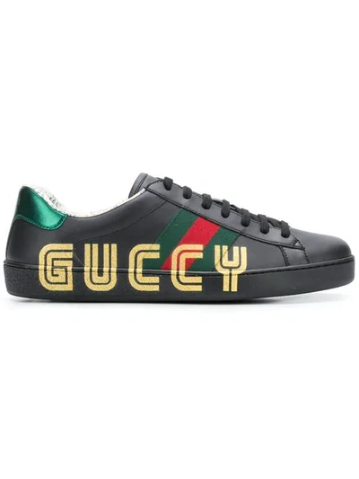 Gucci Ace Sneaker With Guccy Print, Black