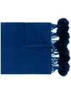 N•PEAL N.PEAL FUR BOBBLE WOVEN SCARF - BLUE