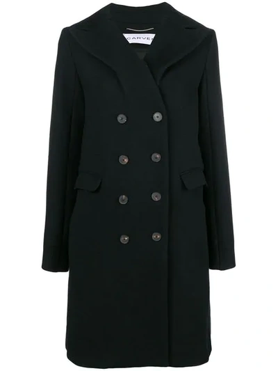 Carven Double Breasted Coat In Black