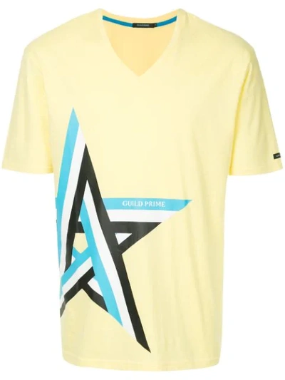 Guild Prime Striped Star Print T-shirt In Yellow
