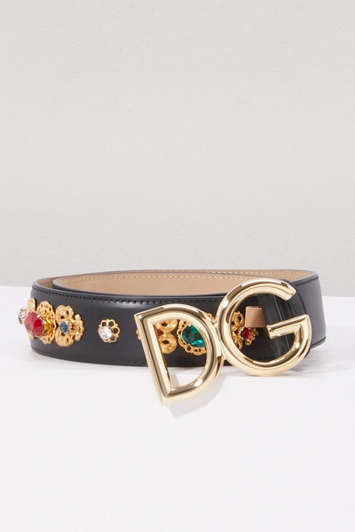 Dolce & Gabbana Women's Dg Logo Leather Embellished Belt In Black