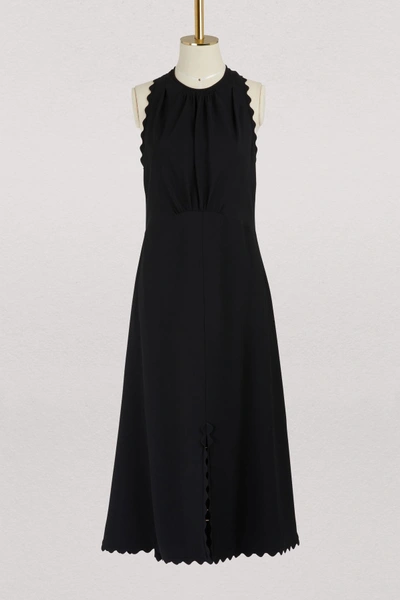 Chloé Sleeveless Halter Light-cady Ankle-length Dress W/ Scalloped Edges In Black
