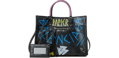 Balenciaga Papier A6 Zip Around Graffiti Tote Bag In Multi