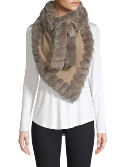 Glamourpuss Bohemian Rabbit Fur-trimmed Scarf In Taupe Snow Top