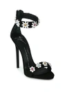 GIUSEPPE ZANOTTI FLOWER CRYSTAL-EMBROIDERED SUEDE SANDALS,0400097907473