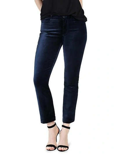 Paige Hoxton Patterned Skinny High-rise Velvet Jeans In Deep Navy