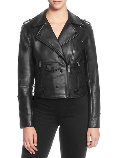 Catherine Catherine Malandrino Star Stud Faux Leather Moto Jacket In Black