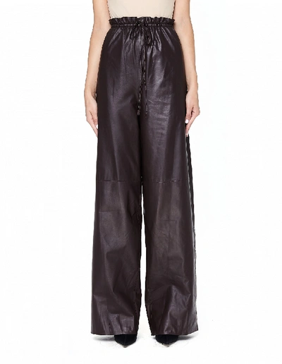 The Row Jr Leather Pyjama Trousers In Brown