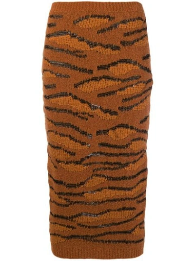 Stella Mccartney Animal-intarsia Slim Fitted Pull-on Midi Skirt In Brown