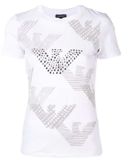Emporio Armani Logo & Studded Eagle T-shirt In White