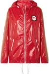 MIU MIU HOODED WEBBING-TRIMMED SHELL JACKET