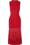 ALEXANDER MCQUEEN MESH-PANELED RIBBED STRETCH-KNIT DRESS