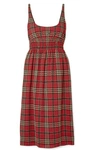 EMILIA WICKSTEAD GIOVANNA SMOCKED TARTAN CREPE MIDI DRESS