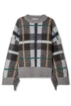 STELLA MCCARTNEY OVERSIZED FRINGED PLAID-INTARSIA WOOL SWEATER