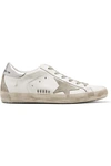 GOLDEN GOOSE SUPERSTAR DISTRESSED METALLIC LEATHER AND SUEDE SNEAKERS