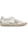 Golden Goose Superstar Distressed Metallic Leather And Suede Sneakers In White