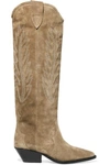 ISABEL MARANT DENZY EMBROIDERED SUEDE KNEE BOOTS