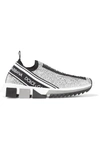 Dolce & Gabbana Sorrento Swarovski Crystal-embellished Logo-print Mesh Slip-on Sneakers In Silver