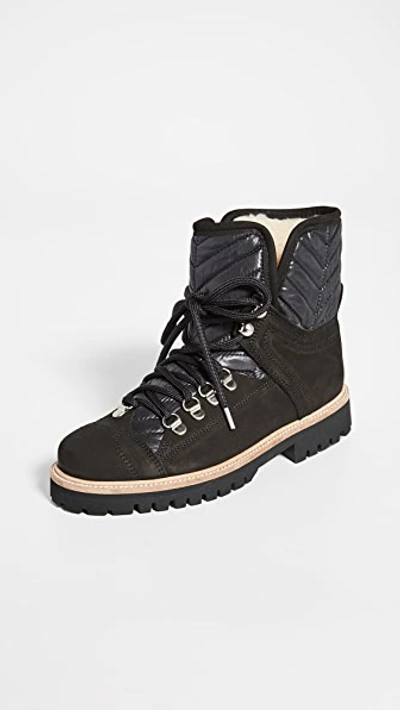 Ganni Suede And Quilted-canvas Ankle Boots In Black