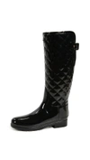 Hunter Original Refined High Gloss Quilted Waterproof Rain Boot In Black