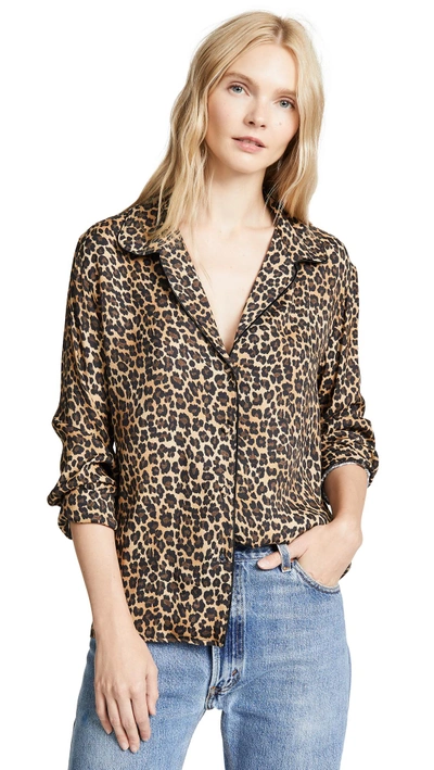 Three Dots Leopard Pyjama-style Shirt In Black/camel