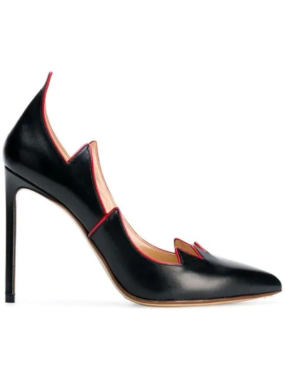 Francesco Russo Black Leather Flame Pump In Black/red