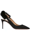 AQUAZZURA FAUX FUR TRIMMED PUMPS