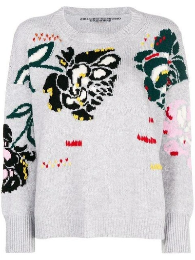 Ermanno Scervino Cropped Rose Sweater In Grey