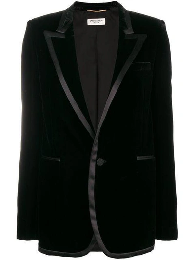 Saint Laurent Satin-trimmed Velvet Blazer In Black