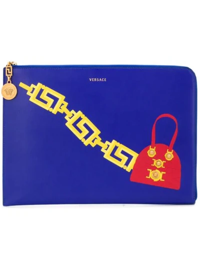Versace Handbag Print Clutch In Blue