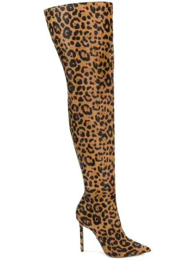 Versace Leopard Over-the-knee Boots In Brown