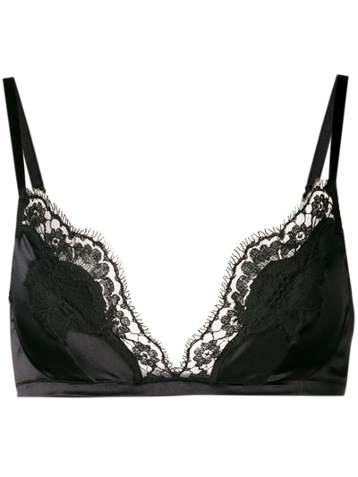 Dolce & Gabbana Lace-trim Silk-blend Satin Triangle Bra In Black