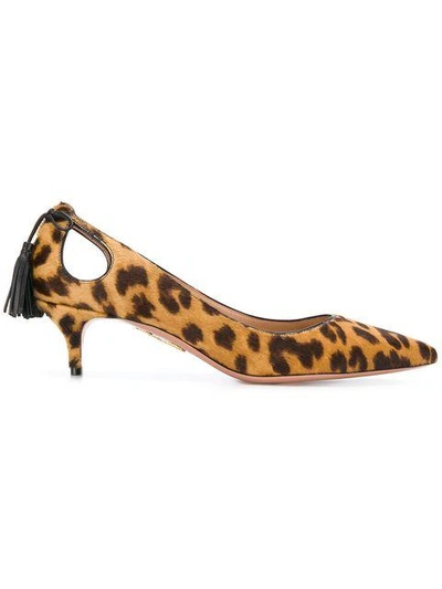 Aquazzura Forever Marilyn Tasseled Leopard-print Calf Hair Pumps In Caramel Leopard