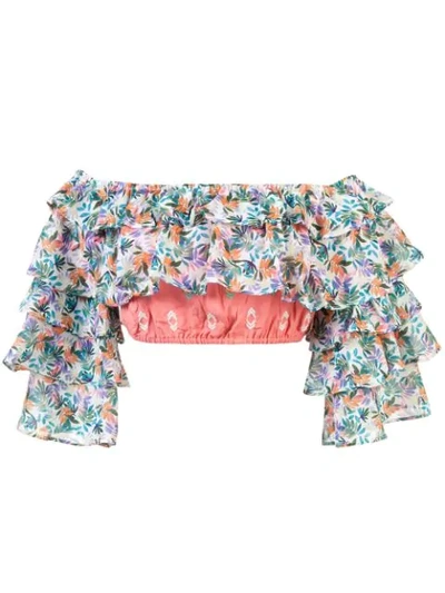 All Things Mochi Off Shoulder Leaf Cropped Top In Multicolour