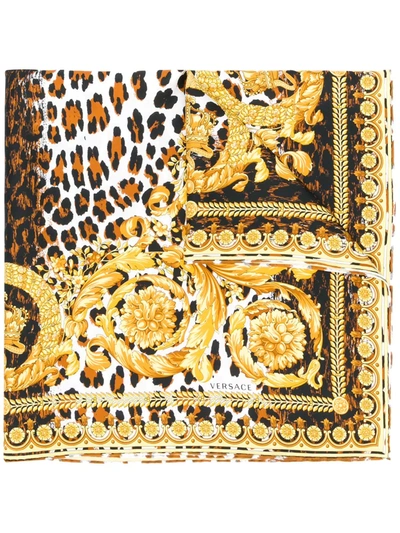Versace Silk Foulard With Wild Barocco Print In Gold