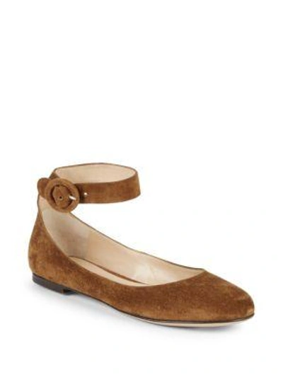Gianvito Rossi Virna Ankle-strap Suede Ballet Flats In Medium Brown