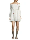 Free People Counting Daisies Embroidered Off-the-shoulder Mini Dress In Ivory Combo