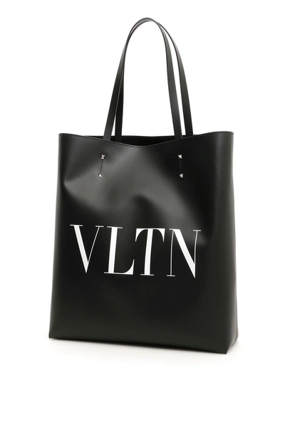 Valentino Garavani Black And White Vltn Leather Tote Bag