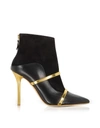 MALONE SOULIERS BLACK AND GOLD NAPPA LEATHER AND SUEDE HIGH HEEL BOOTS,10679207