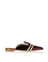 MALONE SOULIERS HERMIONE BURGUNDY VELVET AND PLATINUM NAPPA FLAT MULES,10680386