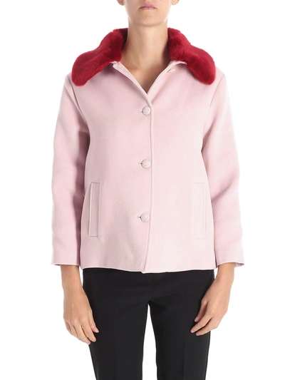 Trussardi Faux Fur Collar Coat In Pink